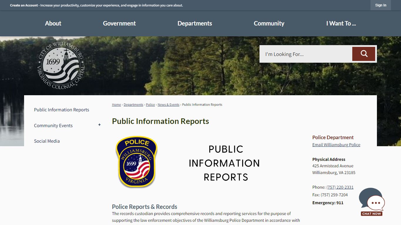 Public Information Reports | Williamsburg, VA
