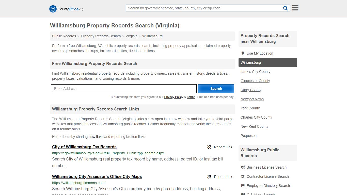 Williamsburg Property Records Search (Virginia) - County Office